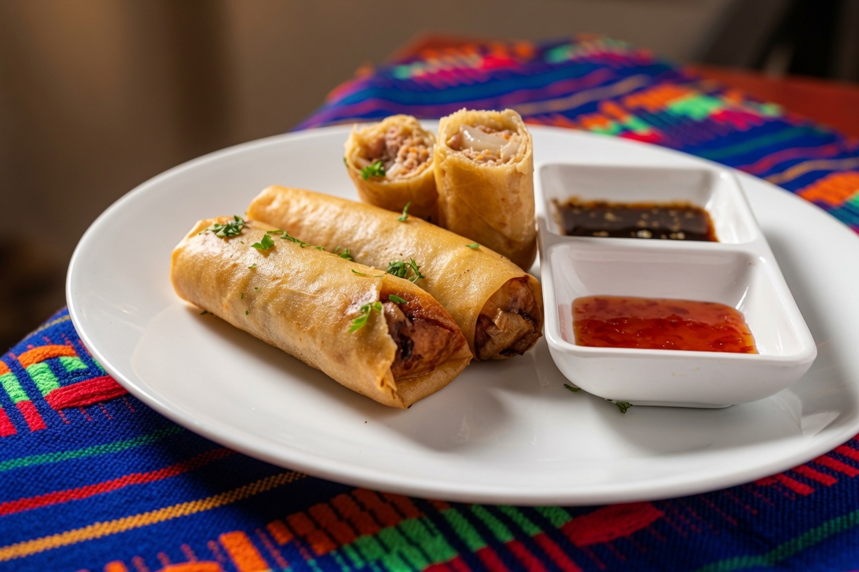 Rollos crujientes con salsa agridulce y de soya
