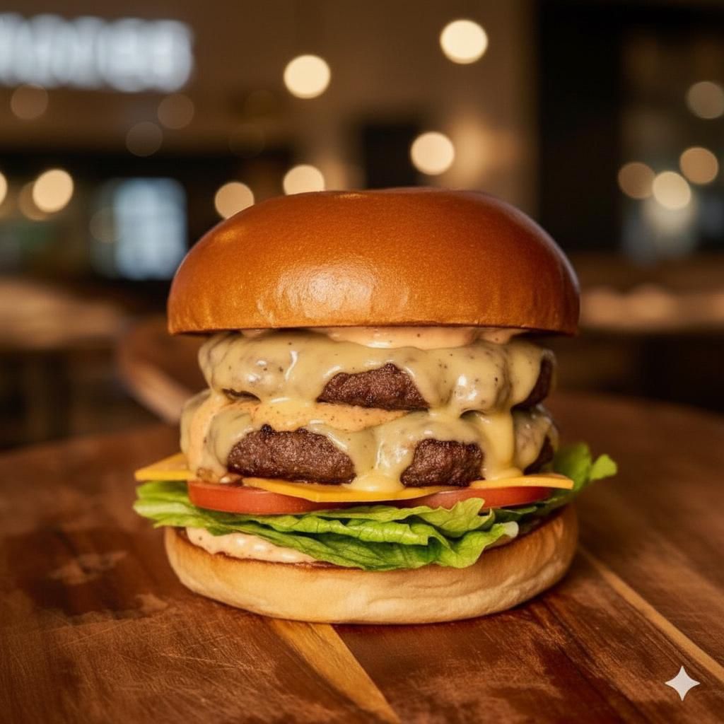 Hamburguesa doble carne con queso cheddar fundido
